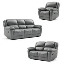 Furniture of America Torrel 3-Piece Modern Leather Match Manual Reclining Sofa Set, Dark Gray