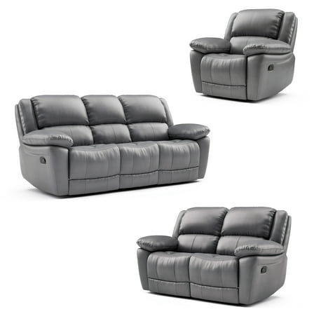 Furniture of America Torrel 3-Piece Modern Leather Match Manual Reclining Sofa Set, Dark Gray