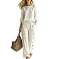 thumbnail image 2 of Stralyhd 2 Piece Womens Lounge Set 2026 Summer Loose Set Casual Cotton Long Outfits Beach Vacation Matching Set with Pockets White M, 2 of 3