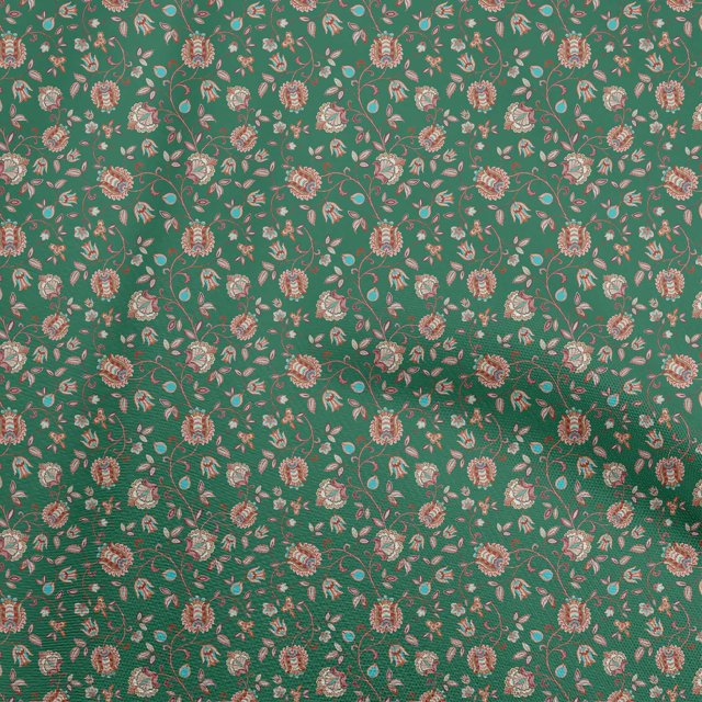 oneOone Coton Popeline Vert Tissu Jacobée Robe Florale Tissu Tissu Imprimé par la Cour 56 Pouces de Large