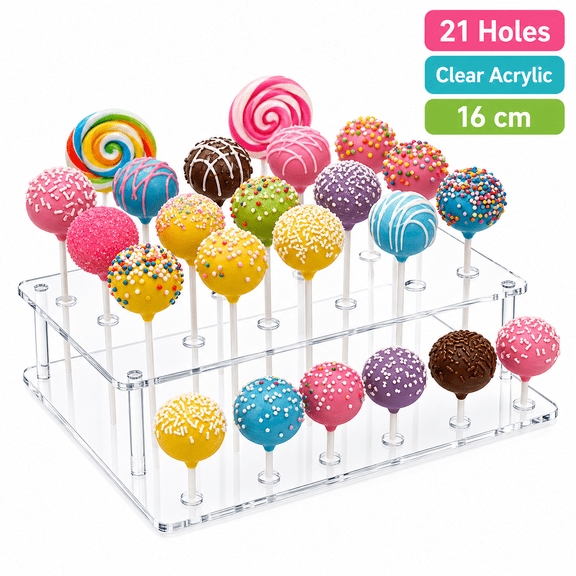 21-Hole Acrylic Cake Pop Stand, Clear Lollipop Holder Display Rack for Dessert Table, Candy Sticks, Birthday Wedding Party Treats, 16cm