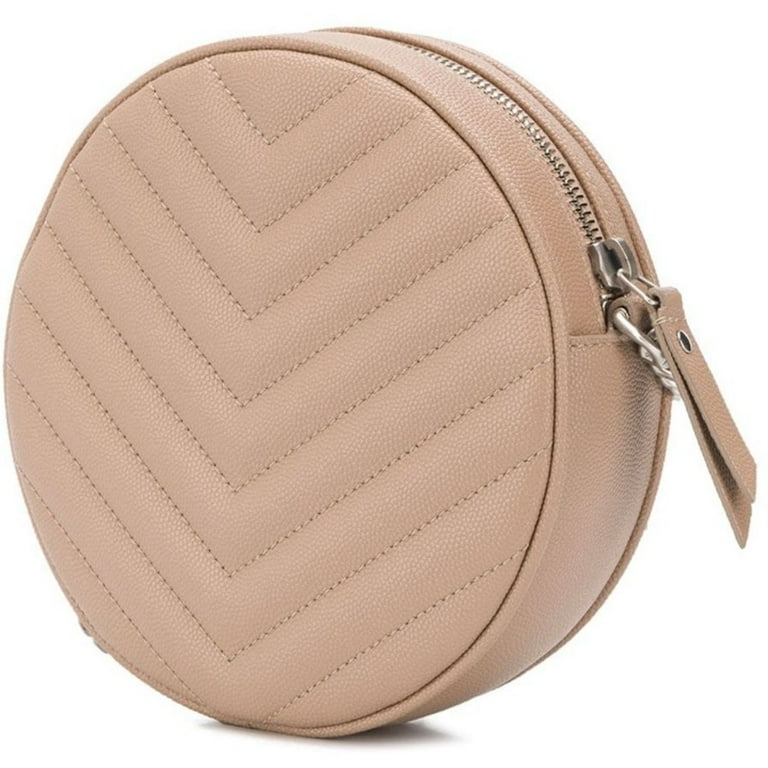 VINYLE round camera bag in chevron-quilted grain de poudre embossed leather, Saint Laurent