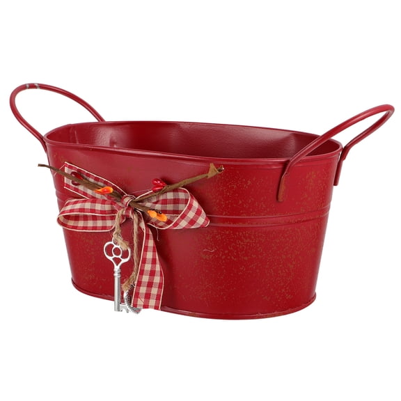 1Pc Bowknot Decorated Bucket Iron Flower Bucket Gardening Adornment Decor Prop
