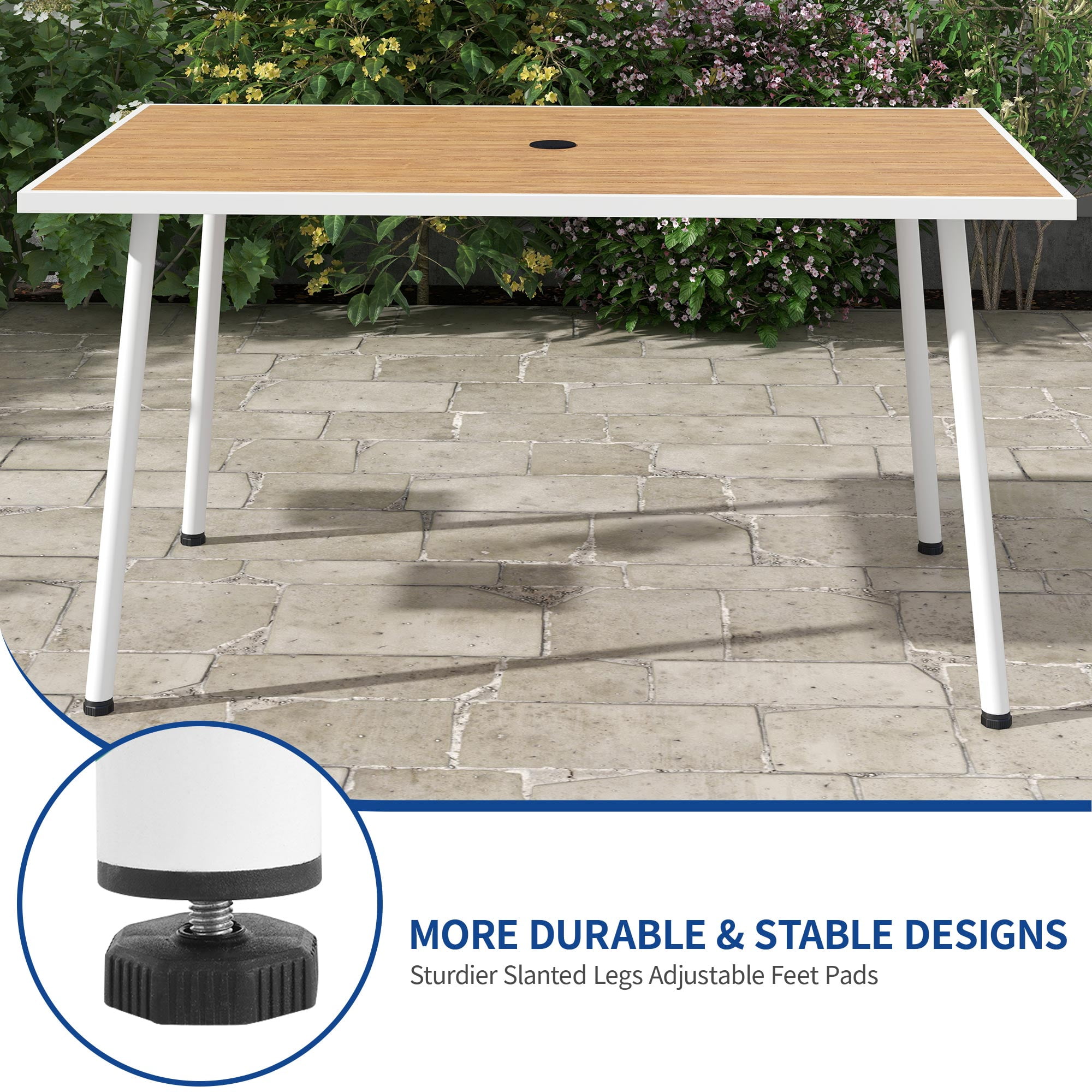 Uforic 7 Pieces Outdoor Patio Dining Table Set, 6 Rattan Wicker Dining Chair and Rectangular Dining Table with Umbrella Hole for Garden, Lawn,Patios, Backyard