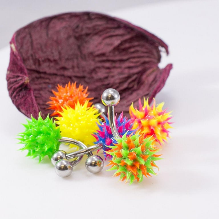 Belly Button Ring Navel Piercing with Spike Silicone Ball 