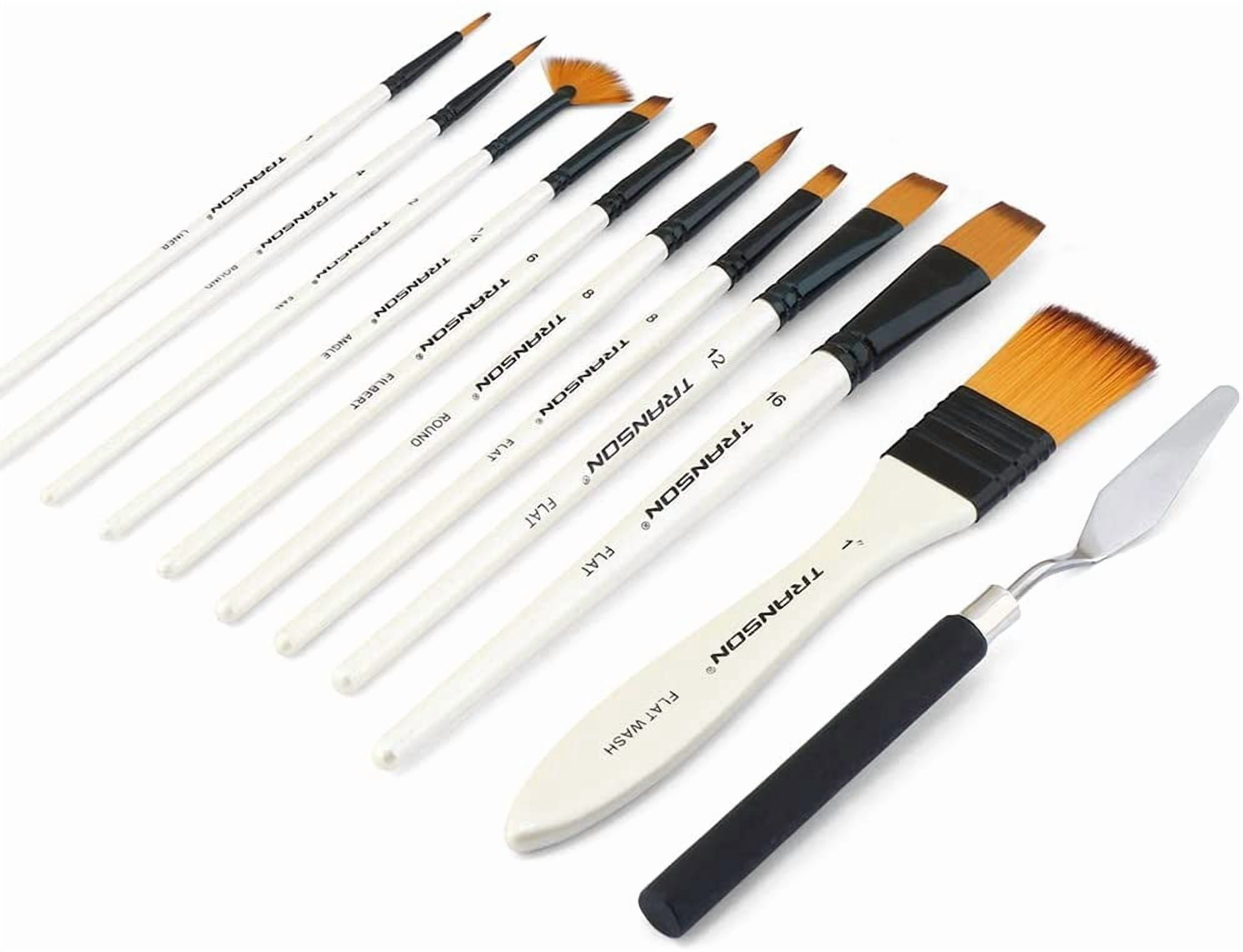JJEAN-Transon Paint Brush Kit 10pcs Art Brushes and 1 Paint Spatula with Brush Case