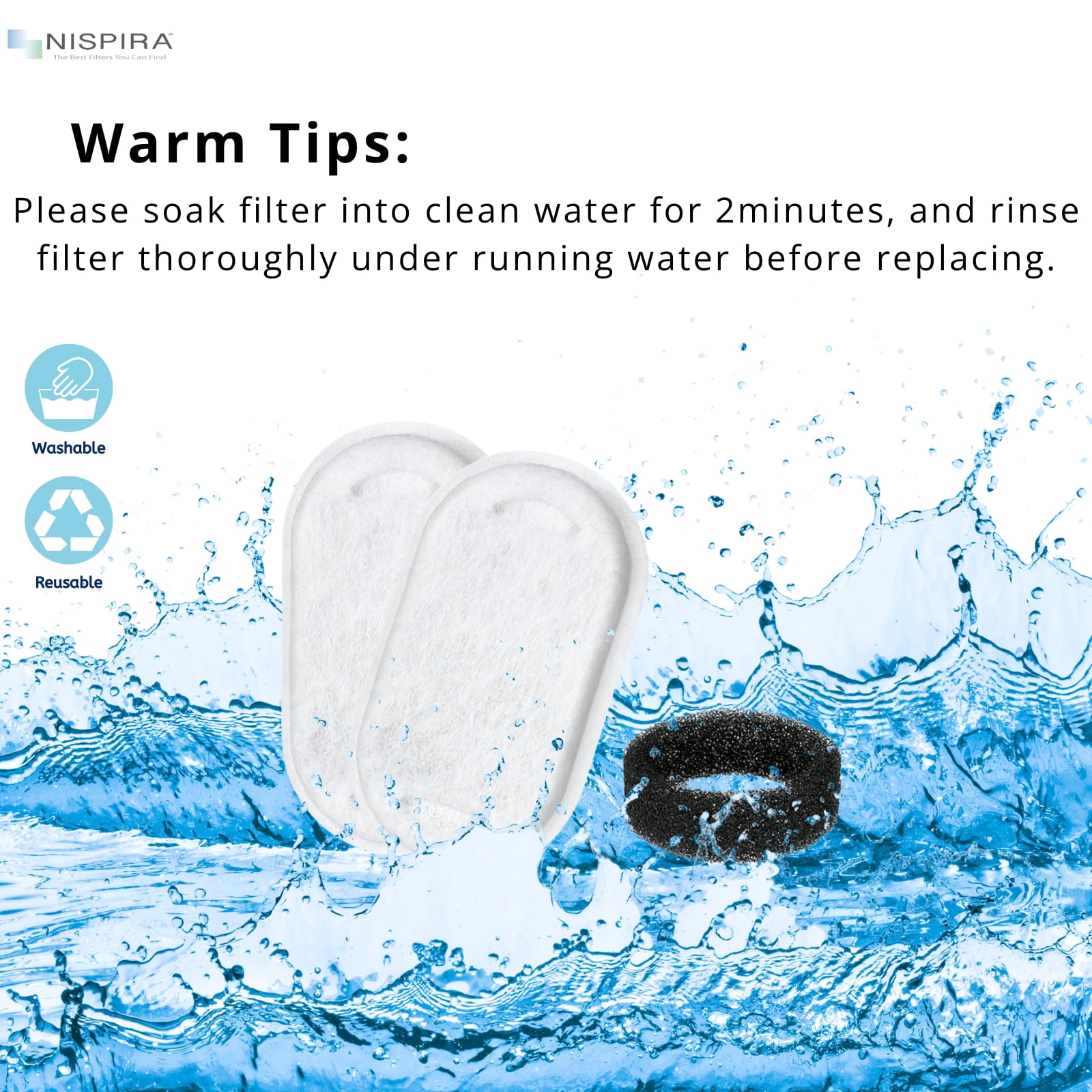 NISPIRA PLWF003 PLWF006 Stainless Steel Cat Water Fountain Activated Charcoal Water Filter Kit Replacements with Spongies For Petlibro 67oz/2L 101oz/3L, Tomxcute 108oz/3.2L 135oz/4 L Pet, 24 Pack