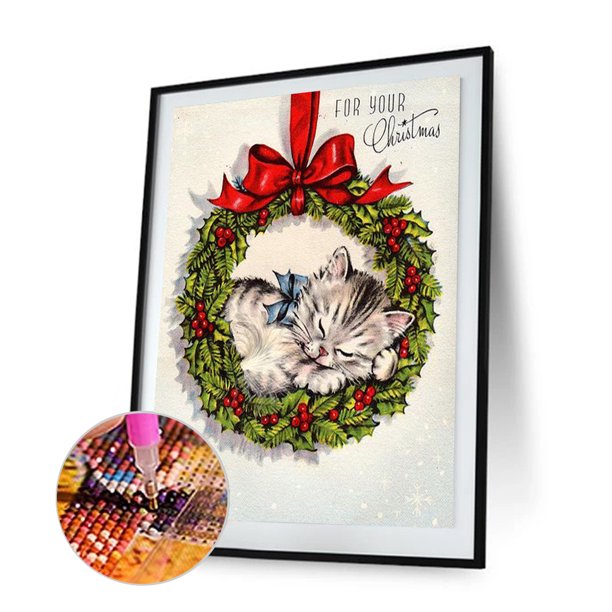 Cuadros Decorativos 30x40cm 5D DIY Taladro Redondo Completo Diamante Pintura Navidad Corona Gato Home Art Decor DQrwqpou Nuevos Originales
