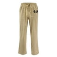 thumbnail image 2 of Lilgiuy Men Solid Casual Elastic Waistband Pocket Cotton Linen Panel Trousers Pants Fall Fashion for 2022 Spring Winter, 2 of 5