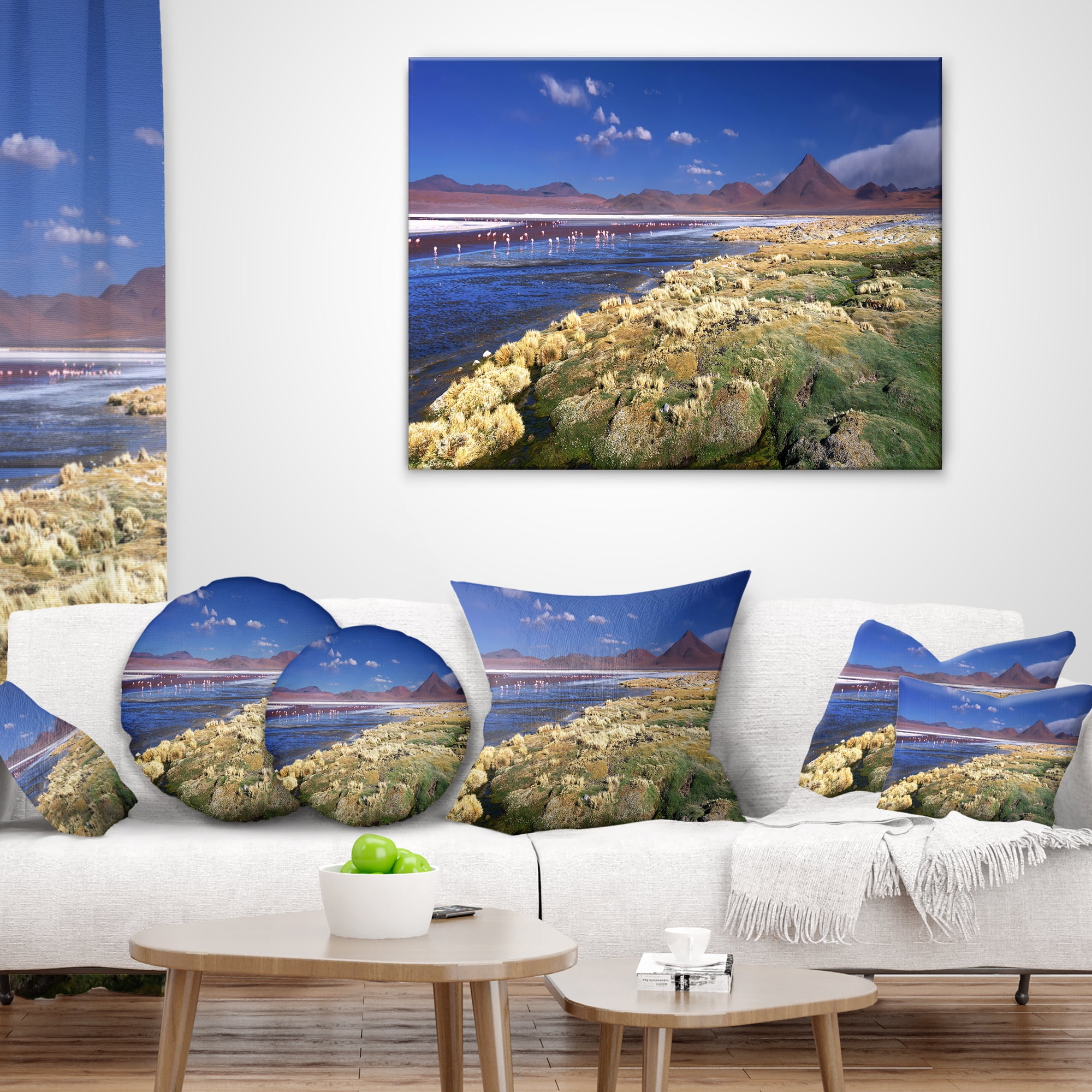 Designart Colorada Lagoon and Pabellon Volcano - Oversized Beach Throw Pillow - 18x18