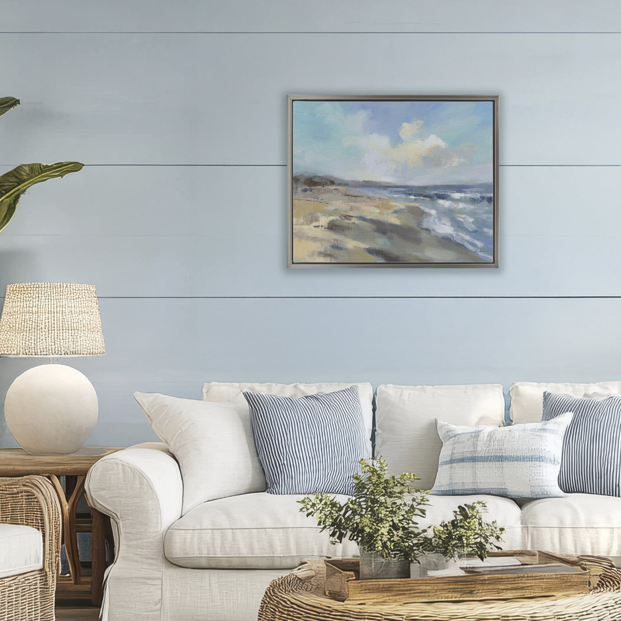 Stupell Industries Serene Morning Beach Waves Gray Framed Floater Canvas Wall Art, design by Silvia Vassileva