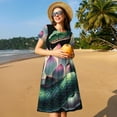 thumbnail image 4 of Naloa Snake Holding A Lotus Print Womens Summer A-Line Dress with Pockets,Short Sleeve Dresses,Flowy Beach Swing Dress for Vacation Travel, 4 of 6