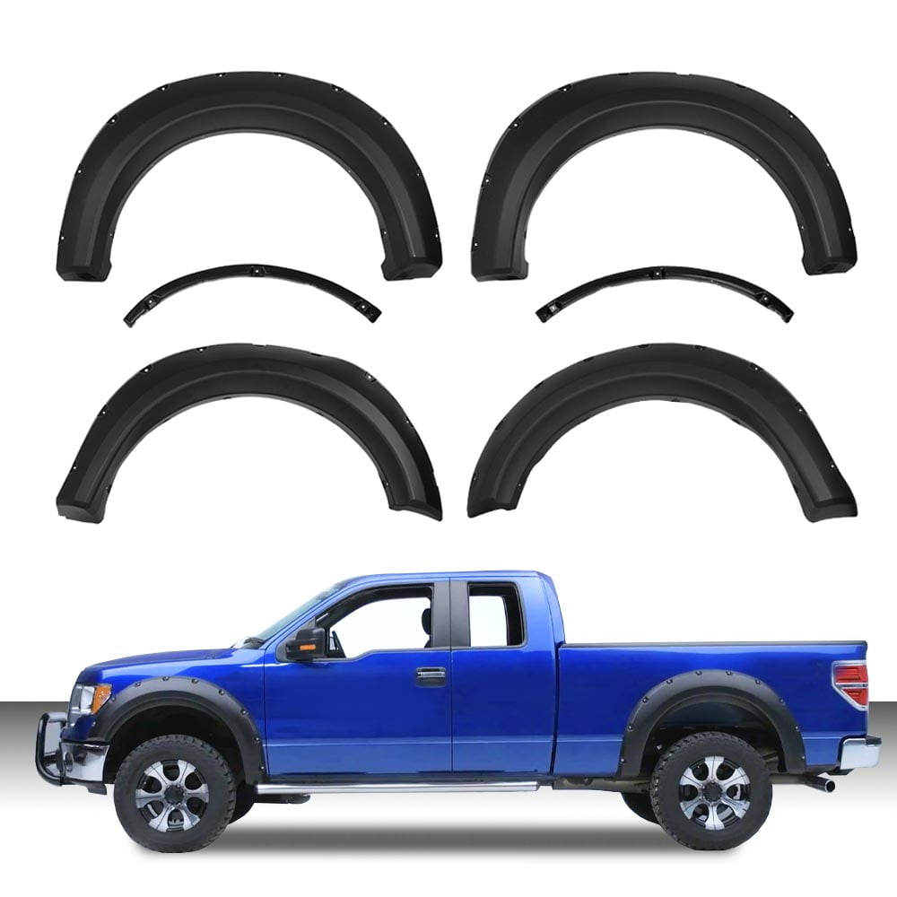 Pocket Rivet Style Fender Flares Wheel Cover Protector Black Fit for 2009-2014 Ford F150 Offroad