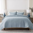 thumbnail image 5 of EVERGRACE 100% Cotton Box Stitch Quilt Bedding Set King Size 3 Pieces, Garment-Washed Lightweight Soft Cozy Coverlet, Oversized Quilted Bedspread Sets with 2 Shams for All Season, Blue Linen, 5 of 8