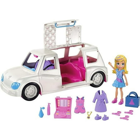 Polly Pocket Vehicle Toy with 3-inch Doll & 14 Fashion Accessories, Arrive In Style Limo Playset