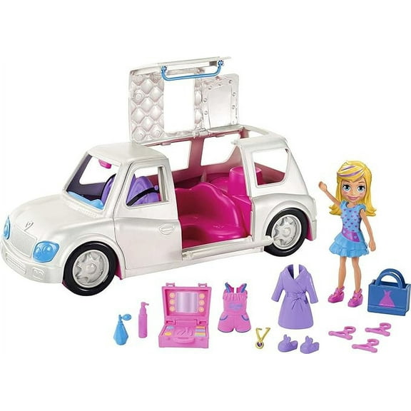 Polly Pocket Vehicle Toy with 3-inch Doll & 14 Fashion Accessories, Arrive In Style Limo Playset