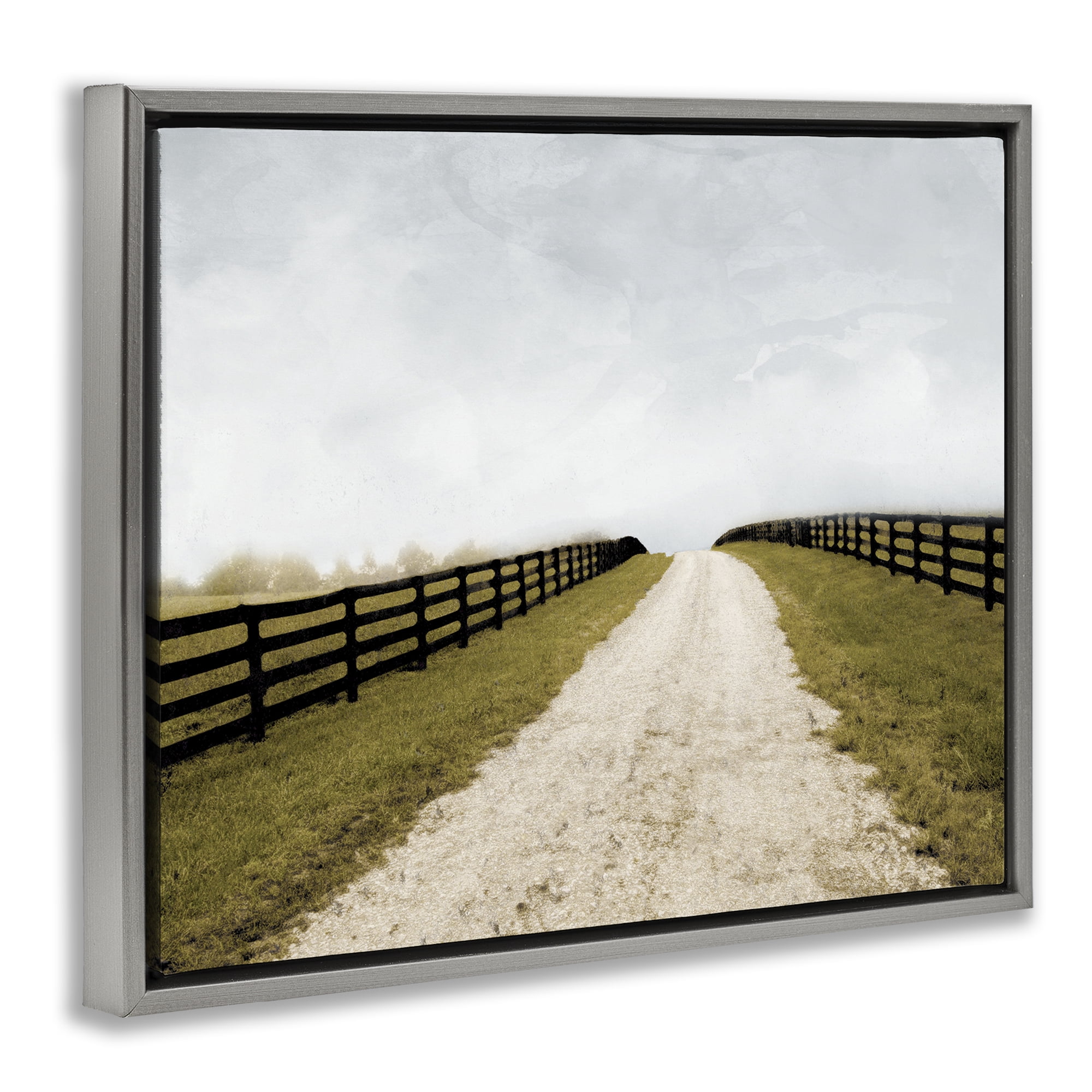 Stupell Industries Fenced Countryside Lane Gray Framed Floater Canvas Wall Art, design by Ynon Mabat