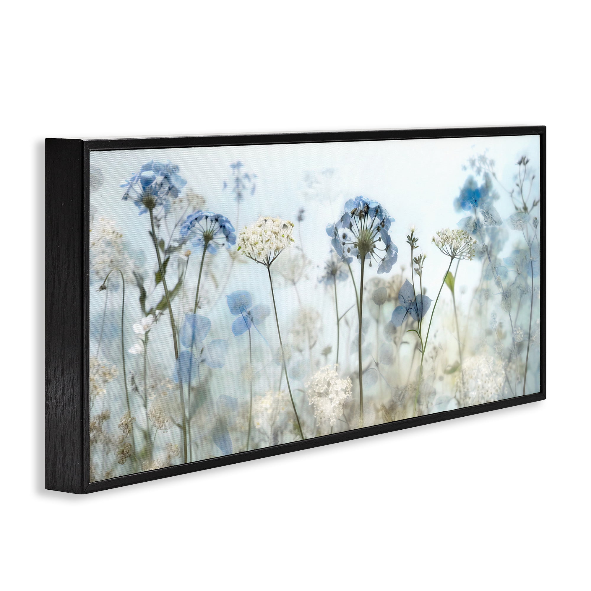 Stupell Industries Blue Wildflower Blooms Botanical & Floral Painting Black Framed Art Print Wall Art, 24 x 10