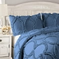 thumbnail image 3 of DNG Creations 3 Piece Ruffle Ribbon Design Comforter ( Oversized Queen Size ) Ultra Soft All-Season 550 GSM 800 Threads Count,100% Egyptian Cotton - Solid Medium Blue Colour, 3 of 5
