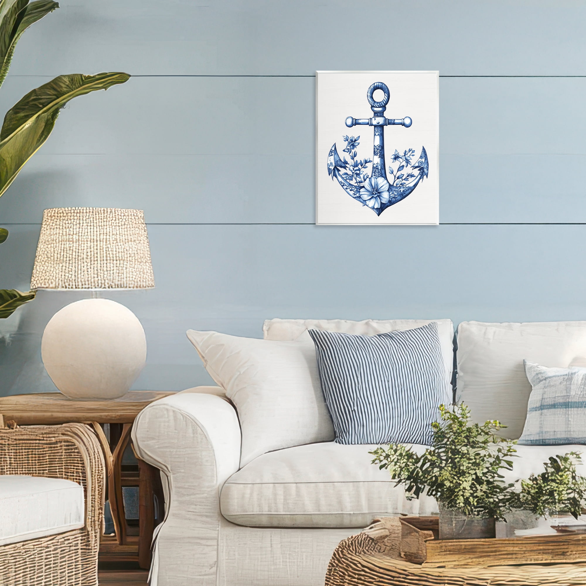Toile Patterned Anchor Wall Plaque Art, design by Lettered and Lined