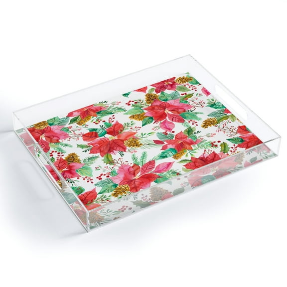 Society6 Ninola Design Poinsettia Holiday Flowers Medium Acrylic Tray