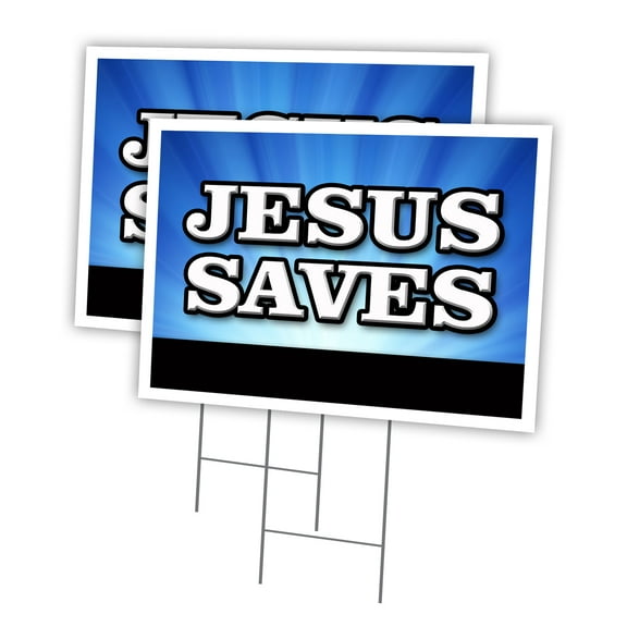 JESUS SAVES 2 Pack Of 18" x 24" Yard Sign & Stake | Advertise Your Business | Stake Included Image On Front Only | Made in The USA