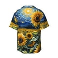 thumbnail image 6 of Lsque Starry Sky Sunflower print Men's Cuban Collar Short Sleeve Shirt Summer Beachwear Casual Button Down Fashionable Vacation Leisure Shirt-3X-Large, 6 of 7