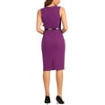 thumbnail image 3 of INSPIRE CHIC Sleeveless Sheath Dress for Women's Office Round Neck Belted Business Pencil Dresses M Purple, 3 of 6