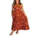 thumbnail image 2 of Femmes Été Crossover Licol Cou Sans Manches Plaid Coupé Dos Flowy une Ligne Maxi Robe Rose XL, 2 of 7