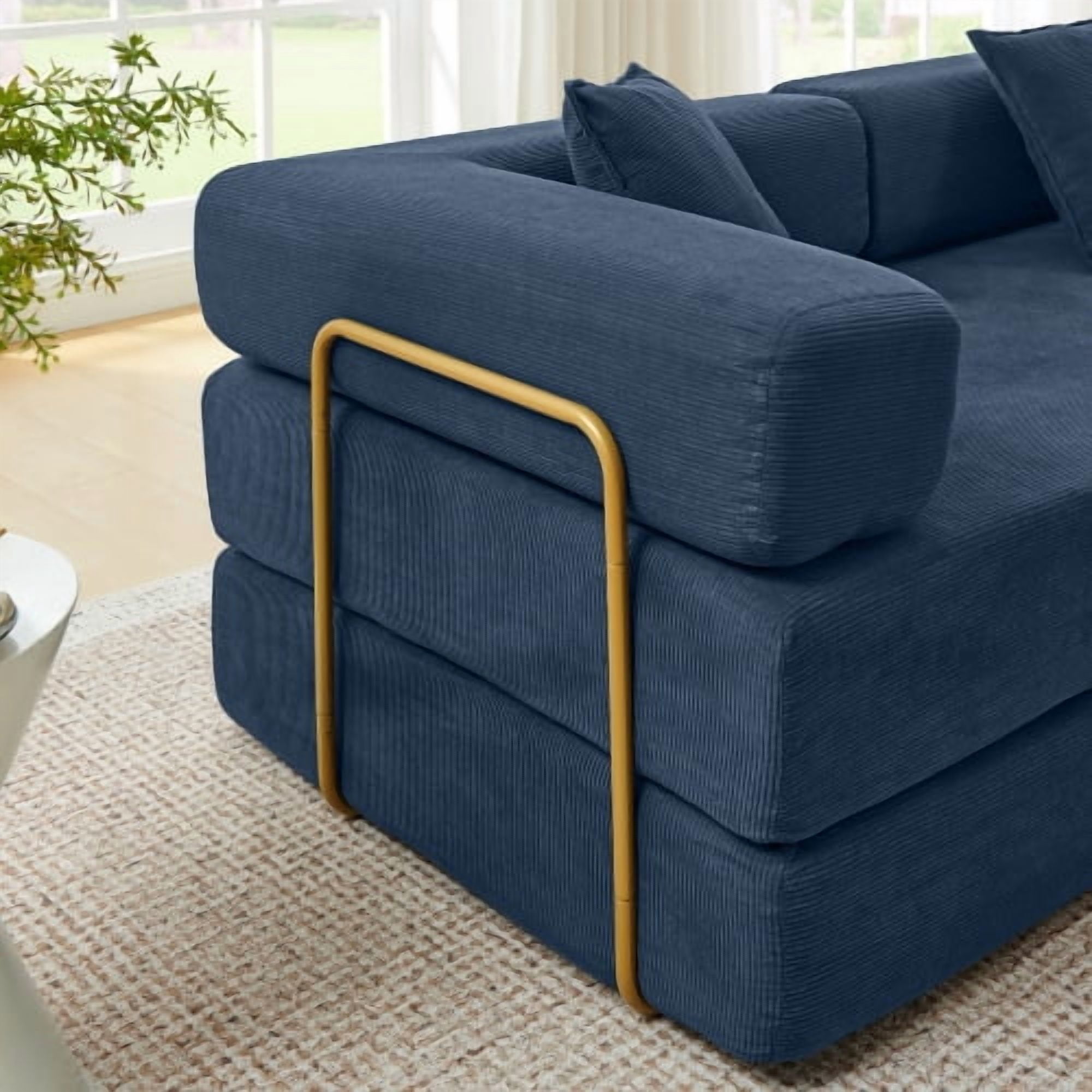108" Modular Sectional Sofa with L-Shape Chaise, Convertible Sleeper Sofa Bed, Corduroy Cloud Couch with Deep Seat, No Assembly Required, Removable Backrest, Blue