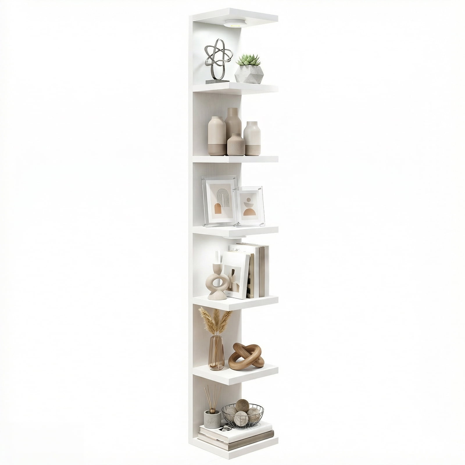 Fairy 7-Tier Wall Mounted Shelf Unit, White Floating Shelves with LED Lights, Home Decor Organizer and Display Rack
