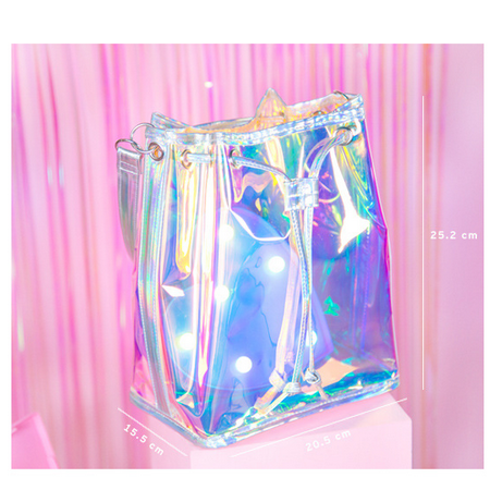 Transparent Bag Laser Cute Hologram Holographic Metallic Bag Shopping Travel Handbag