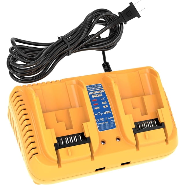 Cargador de batería de repuesto para cargador de batería Dewalt 20V Max, compatible con batería de iones de litio Dewalt 12V/20V (amarillo, cargador de 【2 puertos】)