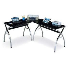 Realspace Mezza L Shaped Glass Computer Desk Cherry Chrome