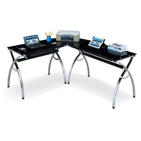 Techni Mobili L Shaped Glass Computer Desk Black Chrome Com Techni Mobili L Shaped Glass Computer Desk Black Chrome