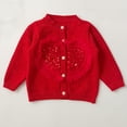 thumbnail image 4 of Suéter de cuello redondo para primavera y otoño e invierno para niñas, suéter con lazo en forma de corazón y botones de perlas, cárdigan de manga larga, suéter para niños, parte superior de poliéster, 4 of 6