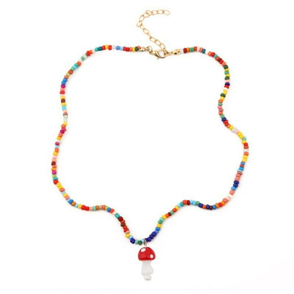 Bohemian Women's Multicolor Beads Necklace For Women Fashion Glass Mushroom Pendant Necklace Ladies Jewelry Gifts