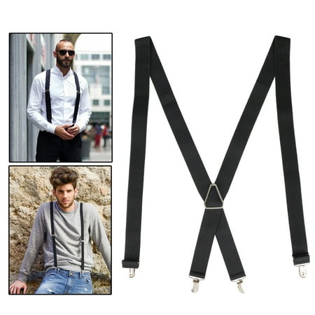 Adjustable Tuxedo - TSV Mens Black Clip Suspenders Adjustable Tuxedo Tux Braces X-Back Elastic Clip-on