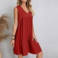 thumbnail image 5 of Womens Summer Dresses 2025 V-Neck Sleeveless Side Pockets Dress Sundress Solid Loose Short Flowy Mini Dress(Gift Included),Red ,Size M, 5 of 9