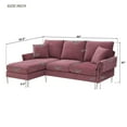 thumbnail image 3 of 84" L-Shaped Sectional Sofa, Modern Chenille Upholstered Sofa Couch with Reversible Chaise Lounge and Metal Legs, Convertible Sectional Sofa with 2 Pillows for Living Room Apartment, Pink, 3 of 7