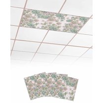 Fluorescent Light Covers for Ceiling Lights 4 Pack, Summer Cactus Magnetic Ceiling Light Covers 2x4ft for Classroom Office School, Watercolor Tropical Succulent Leaves Drop Ceiling Light Shade