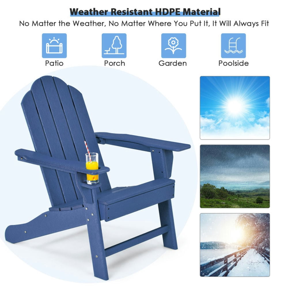 Aimee Lii Outdoor Adirondack Chair with Built-in Cup Holder for Backyard Porch, Modern Patio Furniture for Outdoor Backyard Pool Deck-Navy