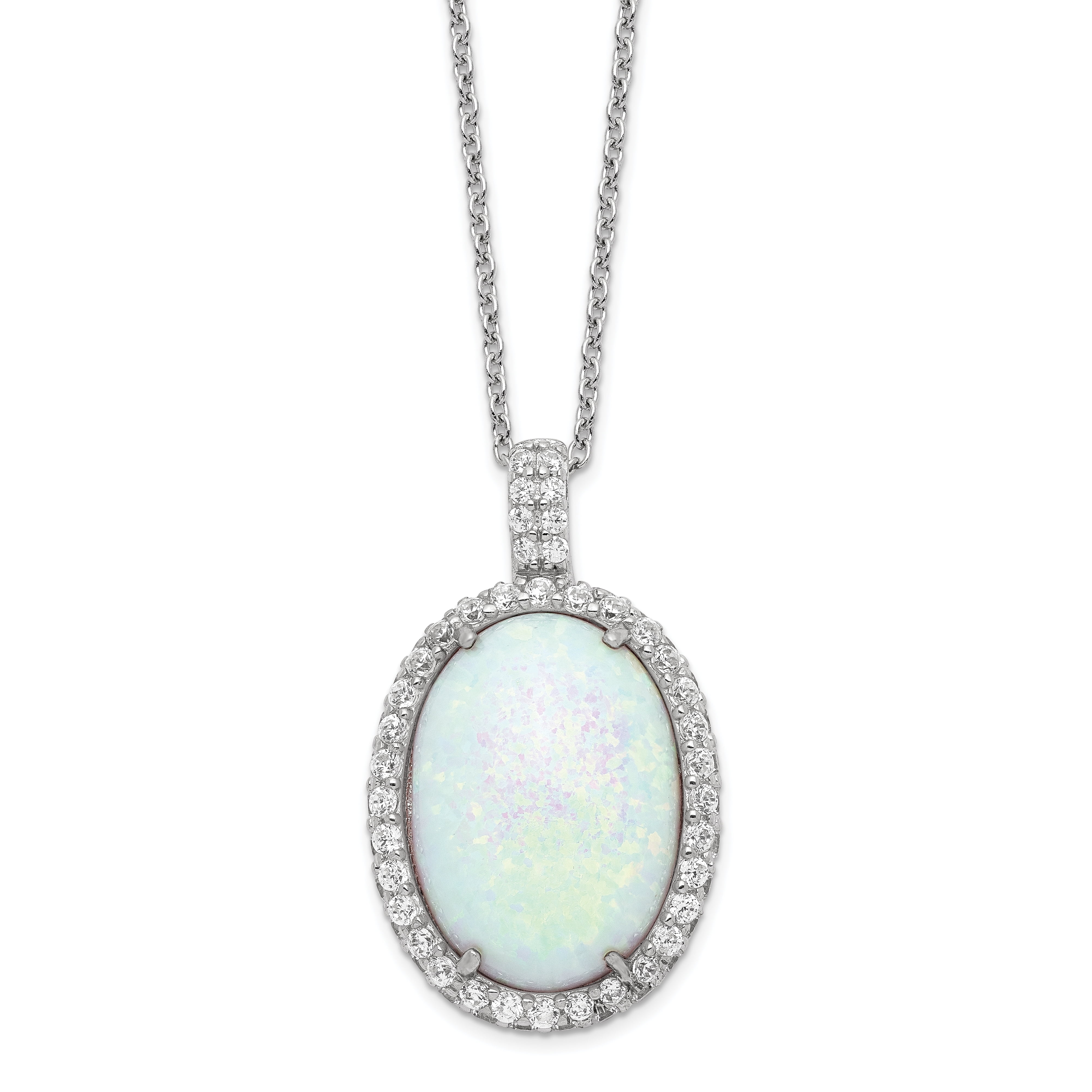1CT Solitaire Oval White Rainbow Created Opal Pendant Necklace For Women For Teen 925 Sterling Silver October Birthstone