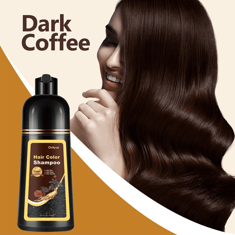 Onilyua Hair Dye Shampoo 3 in 1, Gray Coverage, Dark Coffee 16.9