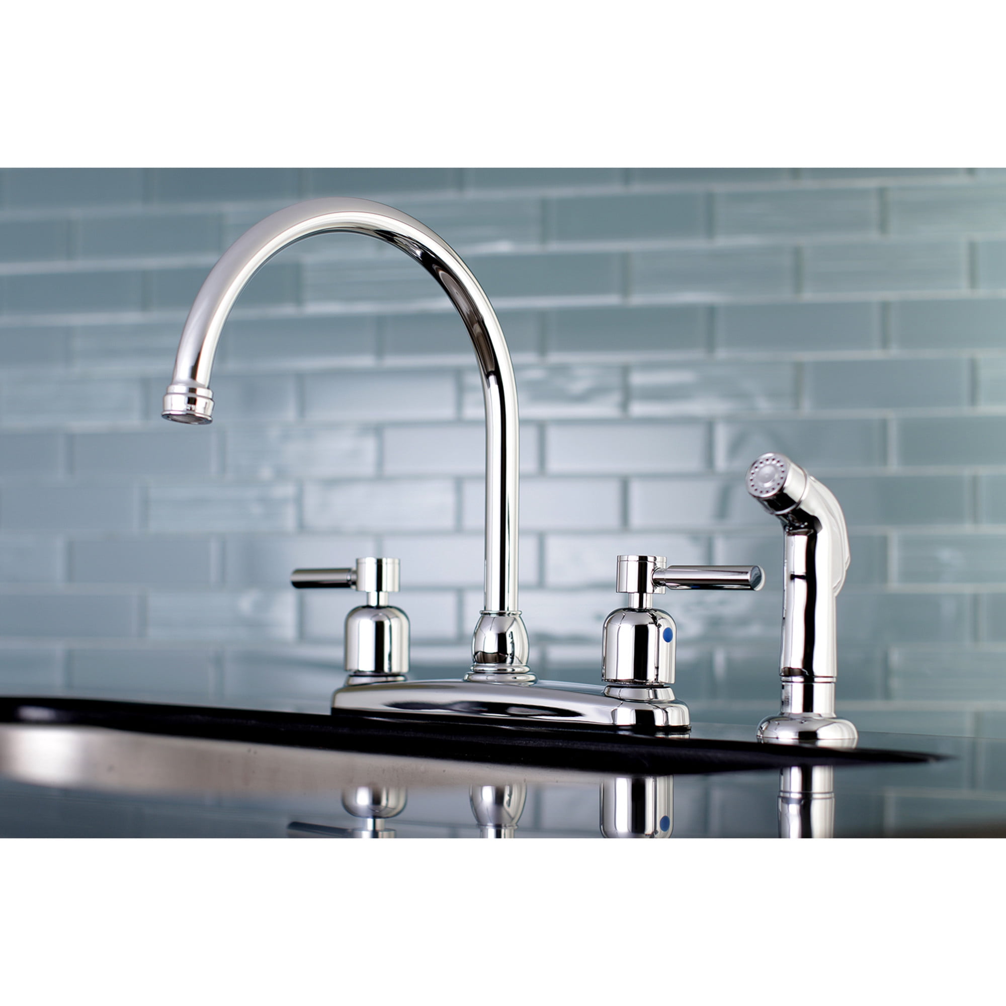 Kingston FB791DLSP Concord Two-Handle 4-Hole 8" Centerset Kitchen Faucet with Side Sprayer in Polished Chrome