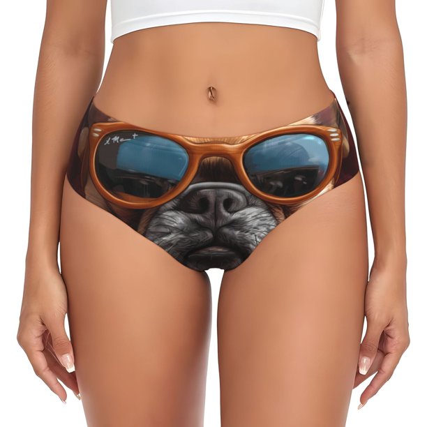 Balery French Bulldog In Sunglasses Ropa Interior de Algodón para Mujer con Dibujo – Braguitas Cómodas y Elásticas, Estilo Clásico-X-Small