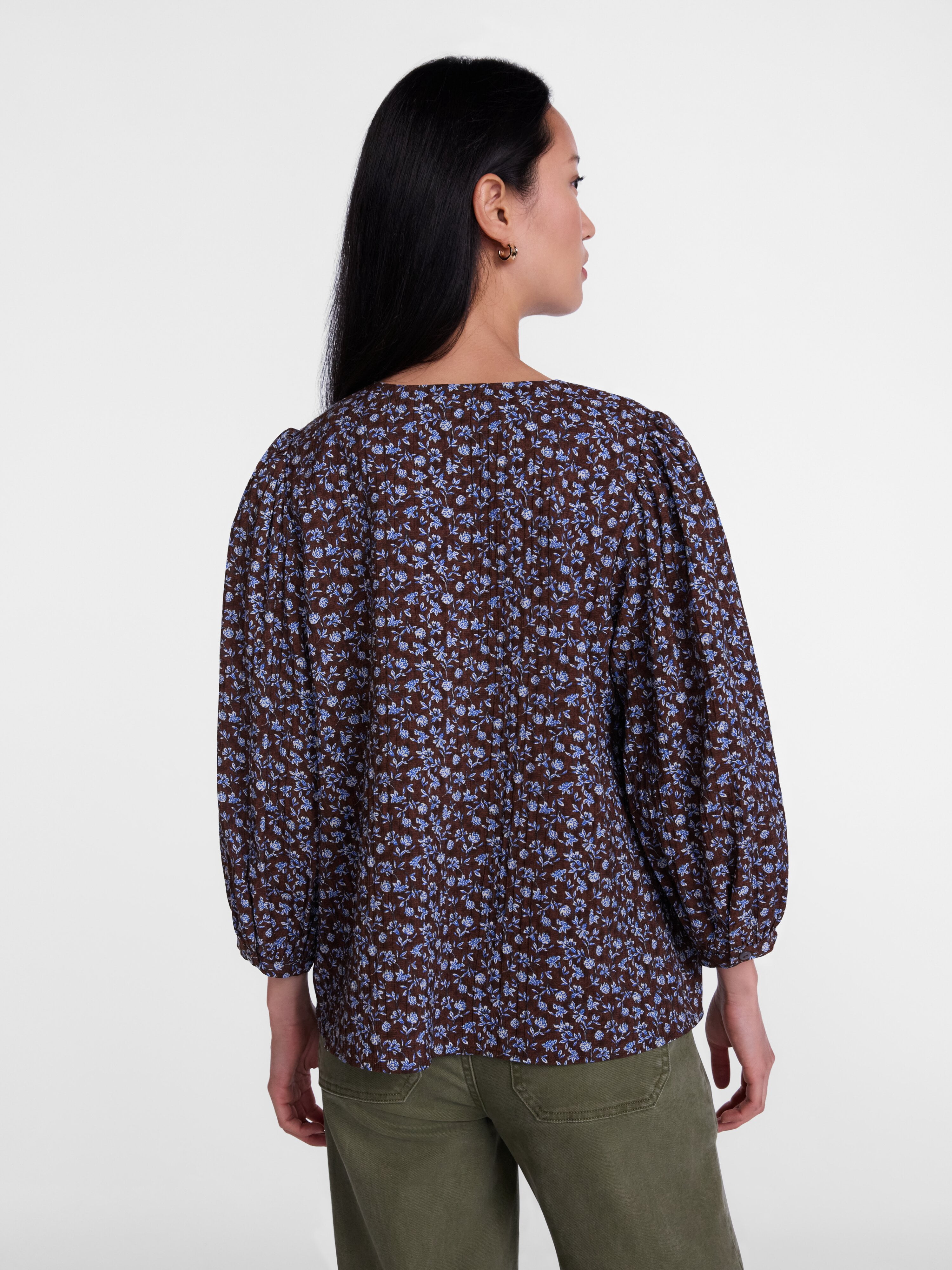 Scenario Women's and Women's Plus Blouse with 3/4-Length Puff Sleeves, Sizes XS-4X