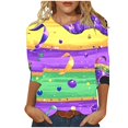 thumbnail image 2 of DDAPJ pyju Mardi Gras Shirts for Women Carnival Themed Party Outfit Mask Graphic 3/4 Sleeve Crewneck Blouse Top Multicolor XXXL, 2 of 5