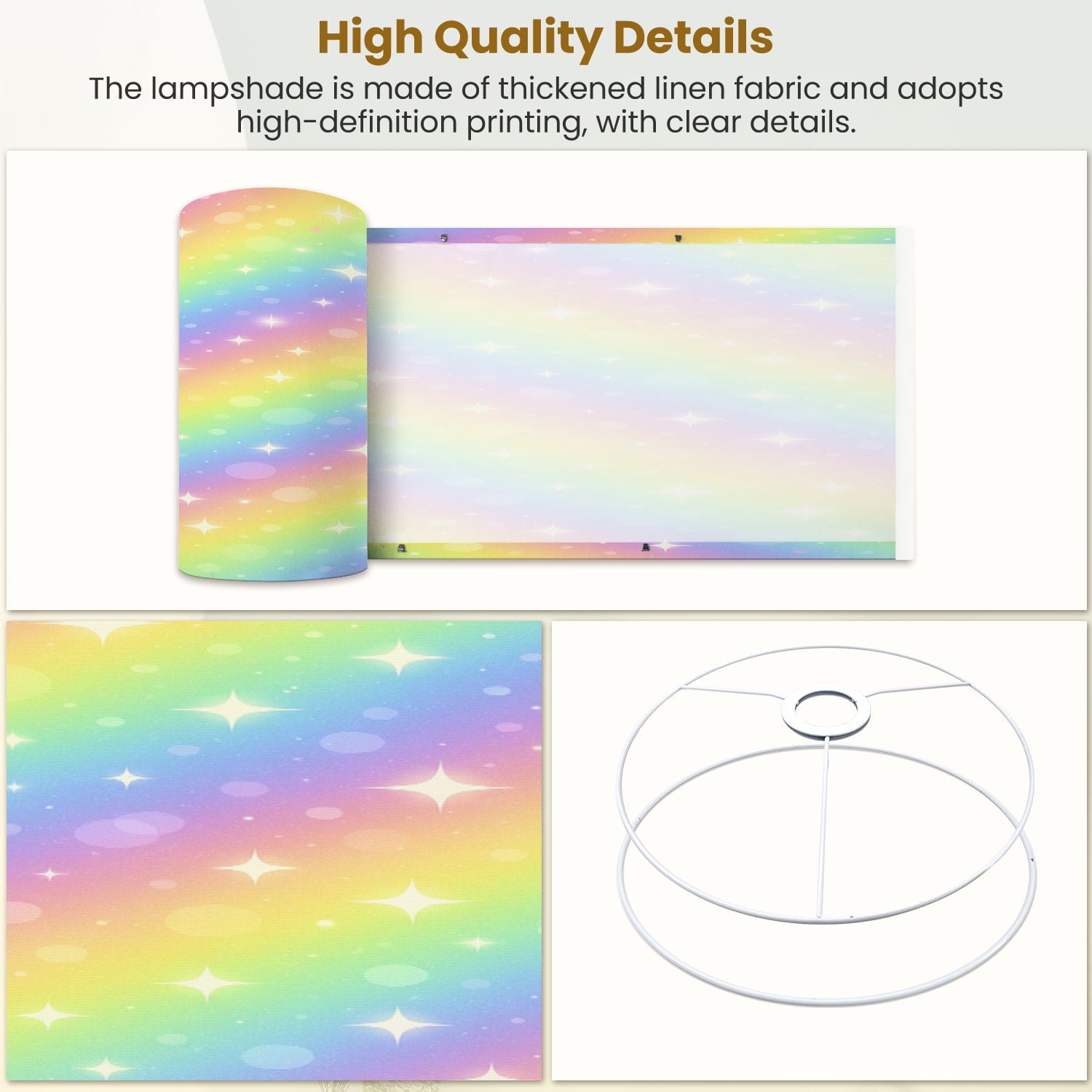 Linen Drum Lampshades Glitters rainbow sky Shiny rainbows pastel color magic fairy starry 13"x13"x10" Light Shade for Table Lamps Floor Lamp Shades Lampshade Replacement Assembly Required