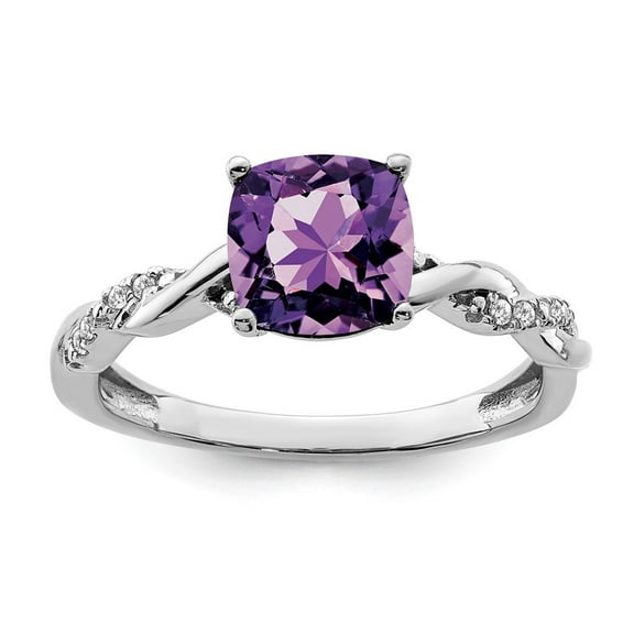 Auriga Fine Jewelry 925 Sterling Silver Rh-plated Amethyst and Diamond Ring for Women Size 6